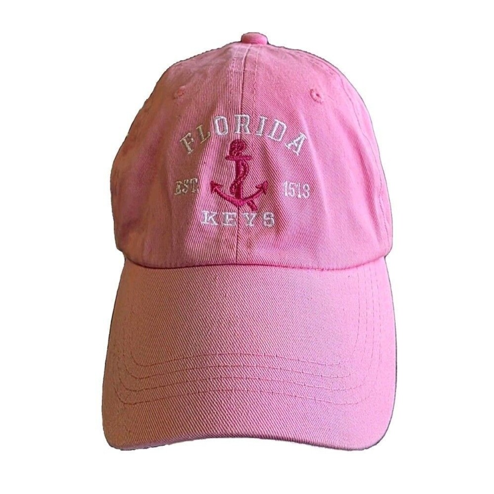 Florida Keys Embroidered Anchor Baseball Cap Hat Pink Strap